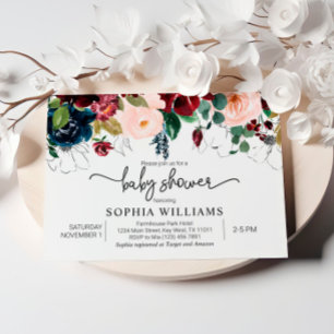 Invitación a Rubor y Navy Floral Baby Shower