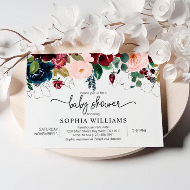 Invitación a Rubor y Navy Floral Baby Shower (Subido por el creador)
