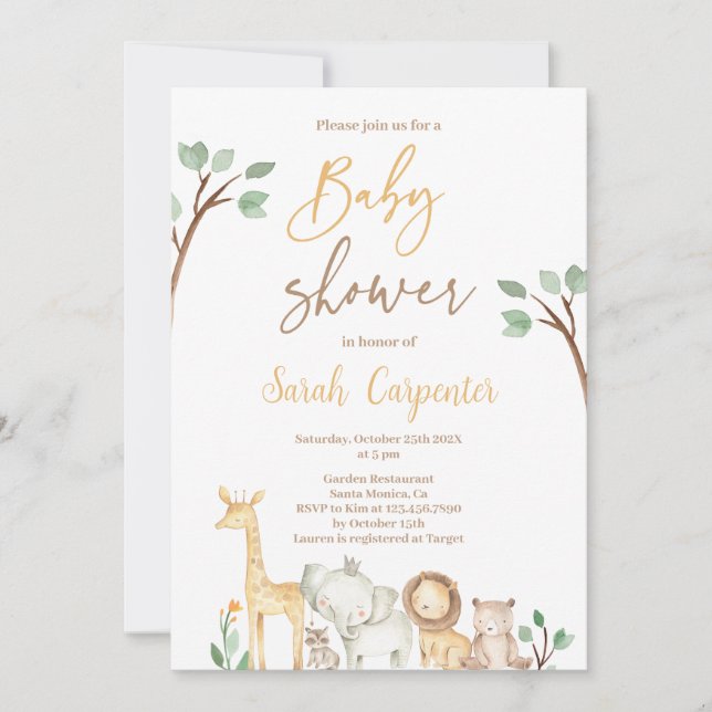 Invitación a Safari Baby Shower (Anverso)