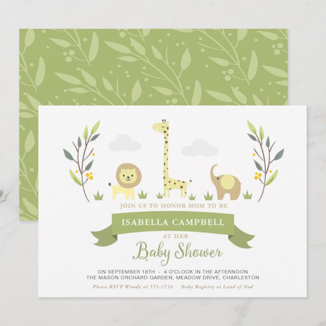 Invitación a Safari Baby Shower (Anverso / Reverso)