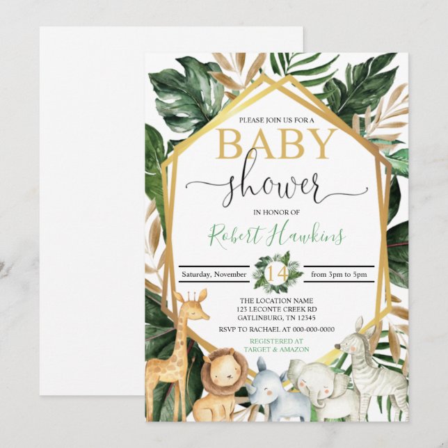 Invitación a Safari Baby Shower (Anverso / Reverso)