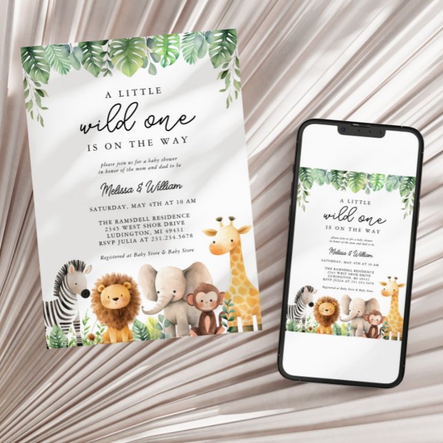 Invitación a Safari Baby Shower (Wild One Safari Baby Shower Invitation)