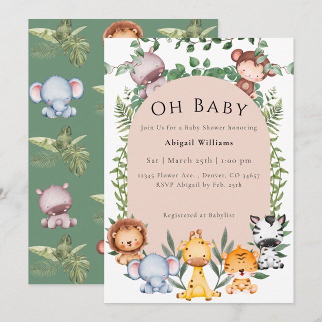 Invitación a Safari Baby Shower (Anverso / Reverso)