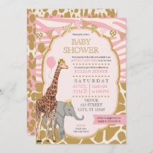 Invitación a Safari Baby Shower - Chica rosa