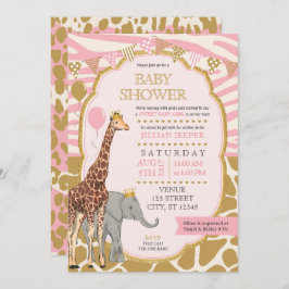 Invitación a Safari Baby Shower - Chica rosa