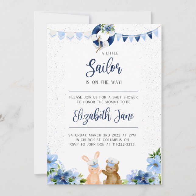 Invitación a Sailor Baby Shower (Anverso)