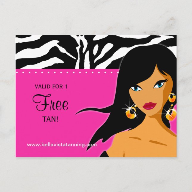 Invitación a salón de bronceado a mujer étnica ceb (Anverso)