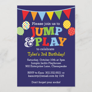 Invitación a Saltar y Jugar Globos (Azul Marina)