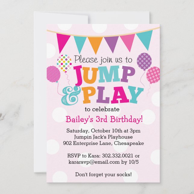 Invitación a Saltar y Jugar Globos (Pink & Purple) (Anverso)