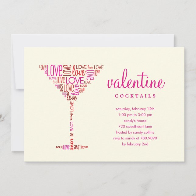 Invitación a San Valentín a la fiesta de cócteles (Anverso)