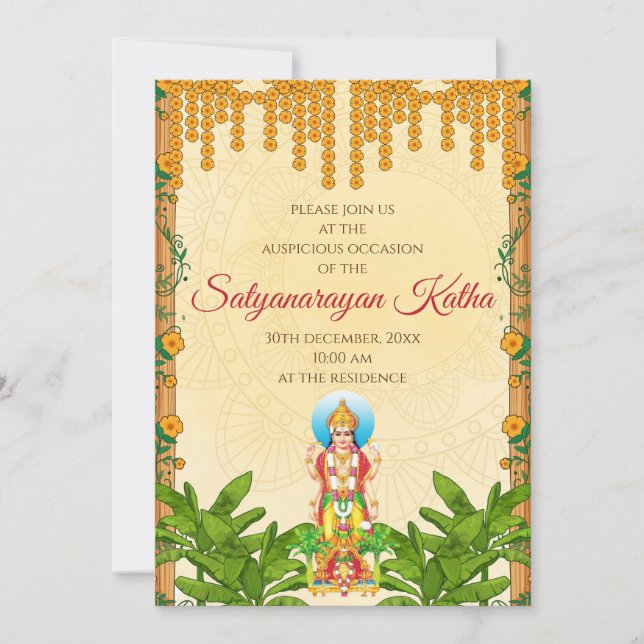 Invitación a Satyanarayan, invitación a puja india (Anverso)
