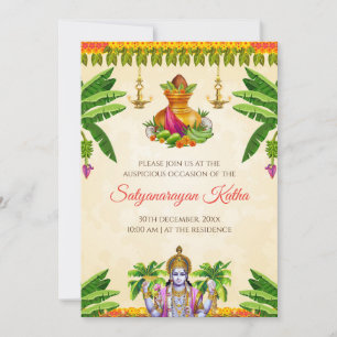 Invitación a Satyanarayan, invitación a puja india