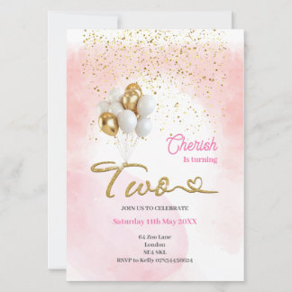 Invitación a segundo cumpleaños de Chicas rosados