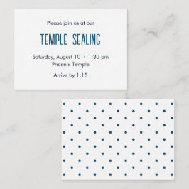 Invitación a sellar templo de polka azul y blanca