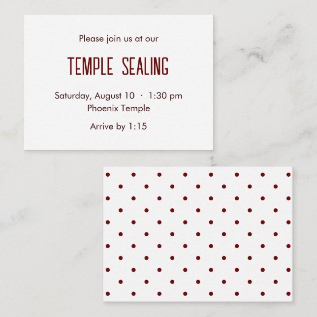 Invitación a sellar templo de polka rojo y blanco (Anverso / Reverso)
