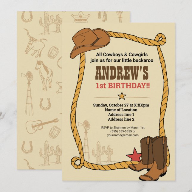 Invitación ¡A sentarse! Partido del Cumpleaños del Rodeo Occi (Anverso / Reverso)