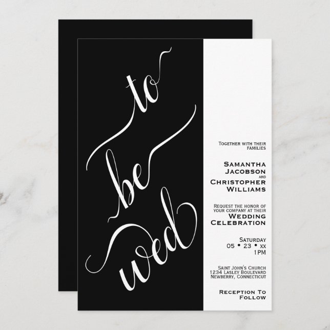 Invitación A Ser Con Moderno Boda Mínimo Blanco Y Negro (Anverso / Reverso)
