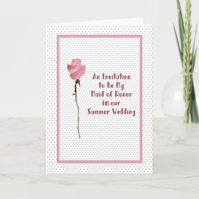 Invitación a ser doncella de honor rosa rosa polka (Anverso)