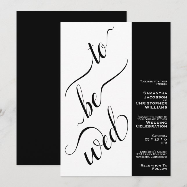 Invitación A ser Wed Mínimo 2 Panel Boda Blanco y Negro (Anverso / Reverso)