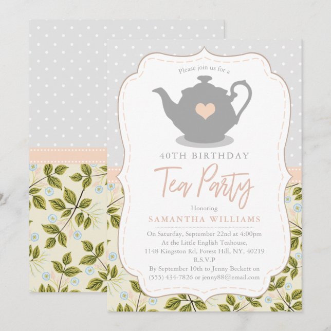Invitación a Shabby Chic Birthday Tea Party (Anverso / Reverso)