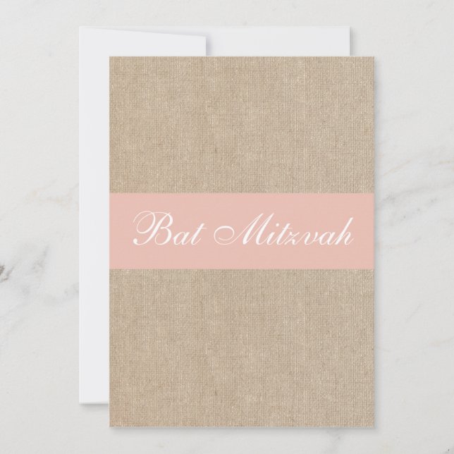 Invitación a Shabby Chic Peach Burlap Bat Mitzvah (Anverso)