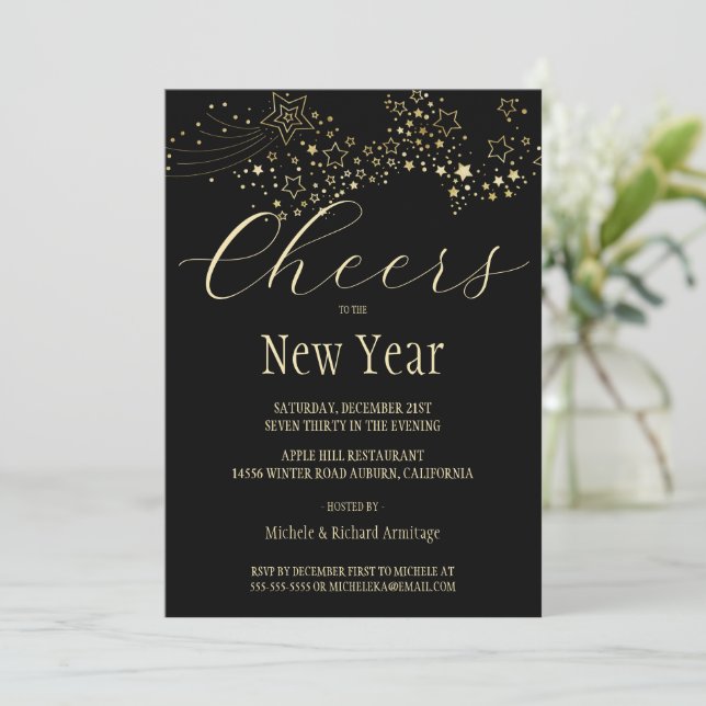 Invitación a Shooting Gold Stars New Years (Anverso de pie)