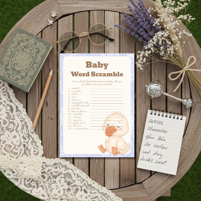 Invitación A  Silly Goose  baby Baby Word Scramble Game card (A Silly Goose baby Baby Word Scramble Game card)