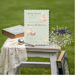 Invitación A Silly Goose is Almost Loose green Baby Shower