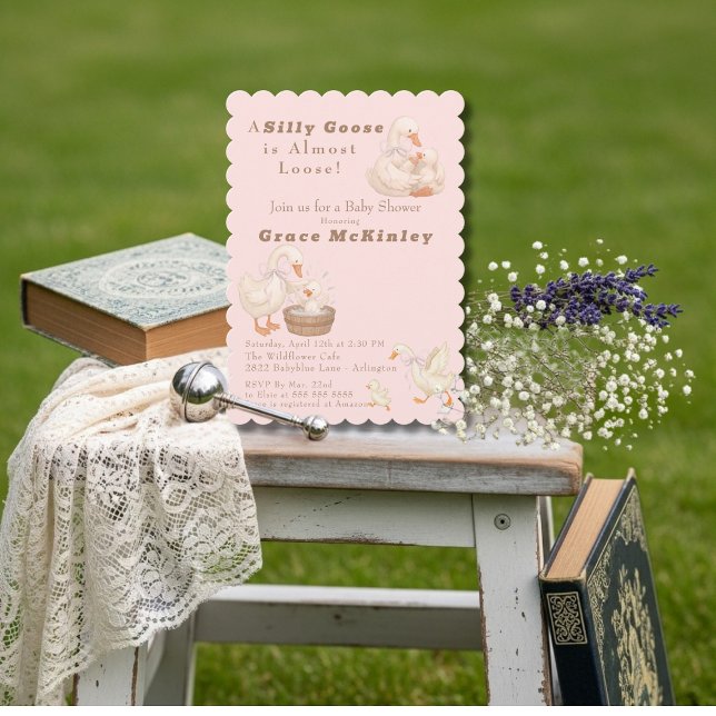 Invitación A Silly Goose is Almost Loose Pink Baby Shower (A Silly Goose is Almost Loose Pink Baby Shower Invitation)