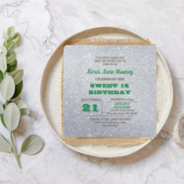 Invitación a Silver & Emerald Green Sparkly Sweet