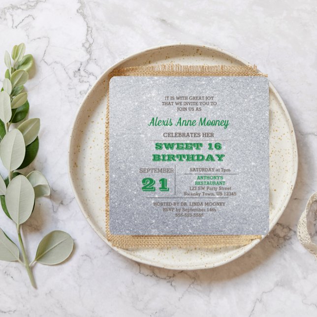 Invitación a Silver & Emerald Green Sparkly Sweet (Subido por el creador)