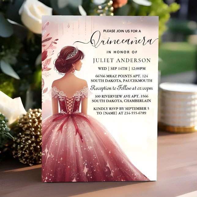 Invitación A Silver Plum Lace Gown Boho Burgundy Quinceanera (Subido por el creador)