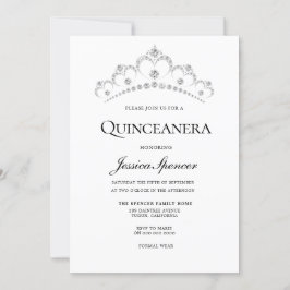 Invitación a Silver y Navy Diamond Tiara Quinceane