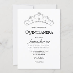 Invitación a Silver y Navy Diamond Tiara Quinceane