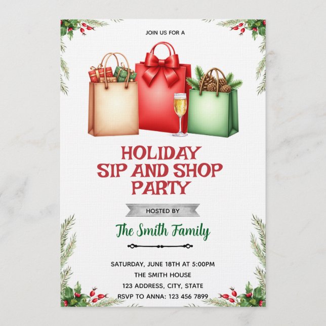 Invitación a Sip and Shop de vacaciones (Anverso)
