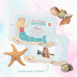 Invitación a sirena de cumpleaños en la playa Verd