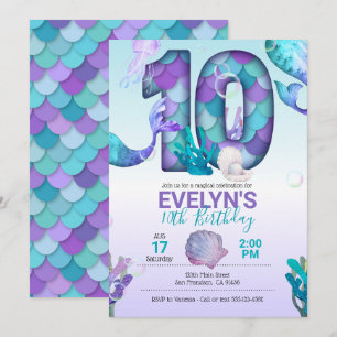 Invitación a sirena por décimo cumpleaños