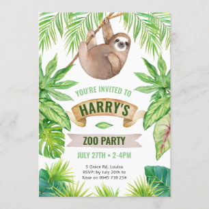 Invitación a Sloth, cumpleaños del zoológico