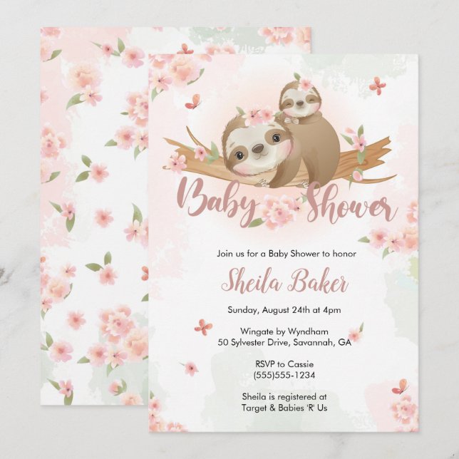 Invitación a Sloth, invitación a Baby Shower Sloth (Anverso / Reverso)