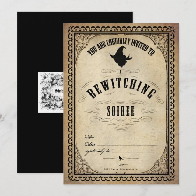 Invitación a soire de Bewitching de Halloween vint (Anverso / Reverso)