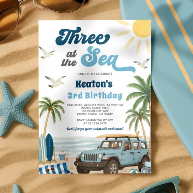 Invitación a Surf el tercer cumpleaños - Tres en e (Surf 3rd Birthday Invitation - Three at the Sea
)