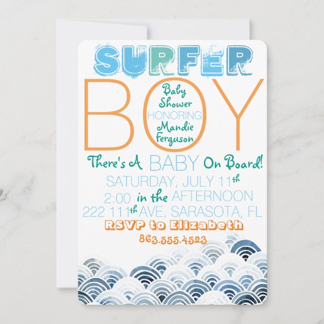 Invitación a Surfer Boy Baby Shower (Anverso)