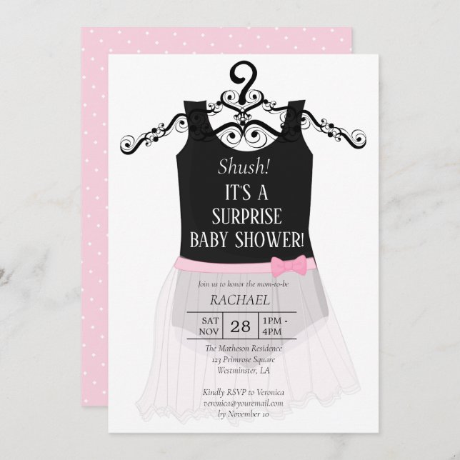 Invitación a Surprise Baby Shower Ballerina (Anverso / Reverso)