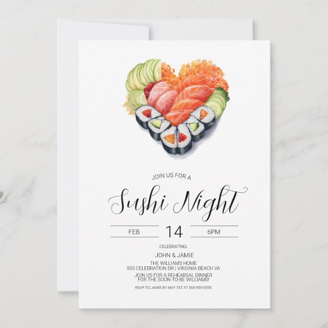 Invitación a Sushi, San Valentín, Compromiso, Cena (Anverso)