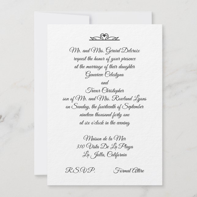 Invitación a Swan Boda Suite ~ El Comandante (Anverso)