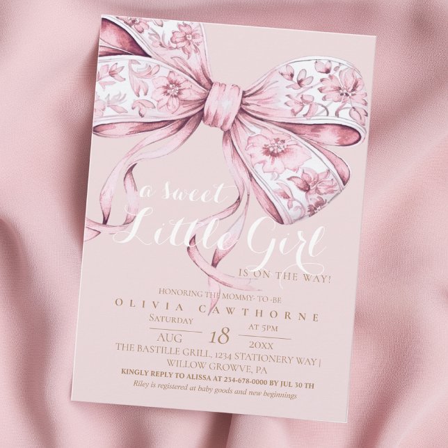 Invitación A Sweet Girl Pink Bow Baby Shower Invitation (Subido por el creador)
