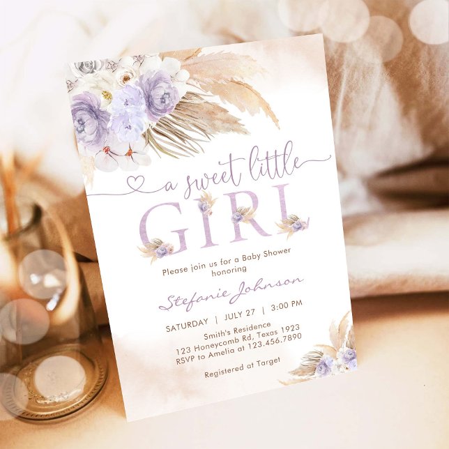 Invitación A Sweet Little Girl Pampass Baby Shower Invitation (Subido por el creador)