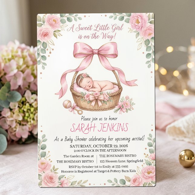 Invitación A Sweet Little Girl Pink Floral Baby Shower (Subido por el creador)