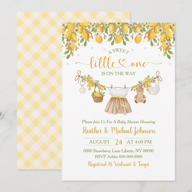 Invitación A Sweet Little One Lemon Citrus Baby Shower (Anverso / Reverso)