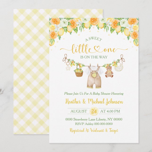 Invitación A Sweet Little One Lemon Citrus Floral Baby Shower (Anverso / Reverso)